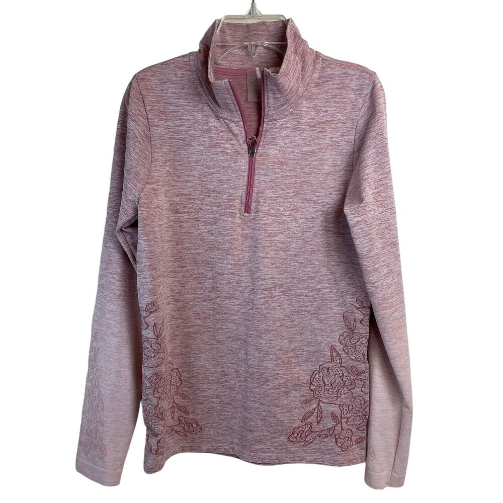 Calia Women’s M Rose Pink 1/4 Zip Athletic Pullover Laser Cutout Long Sleeve